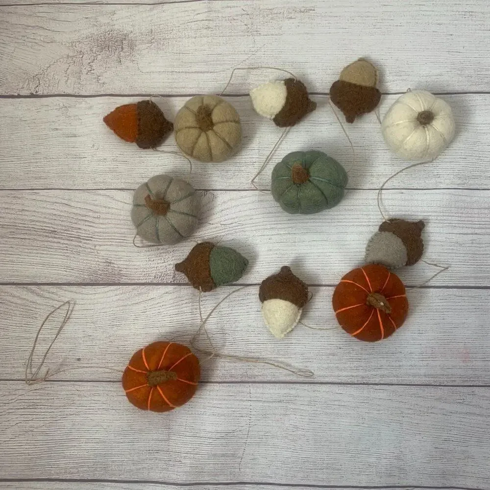 Fall Felt Pumpkin Acorn Garland on Twine String Hanging Loops 6ft Thanksgiving